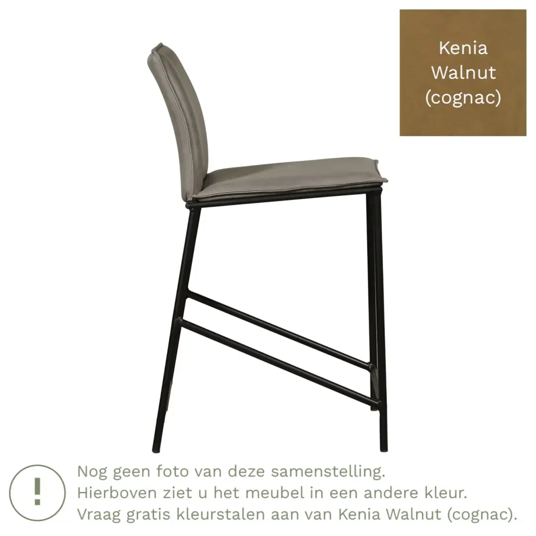 afbeelding van Leren barkruk Favor laag - Poten staal rond zwart